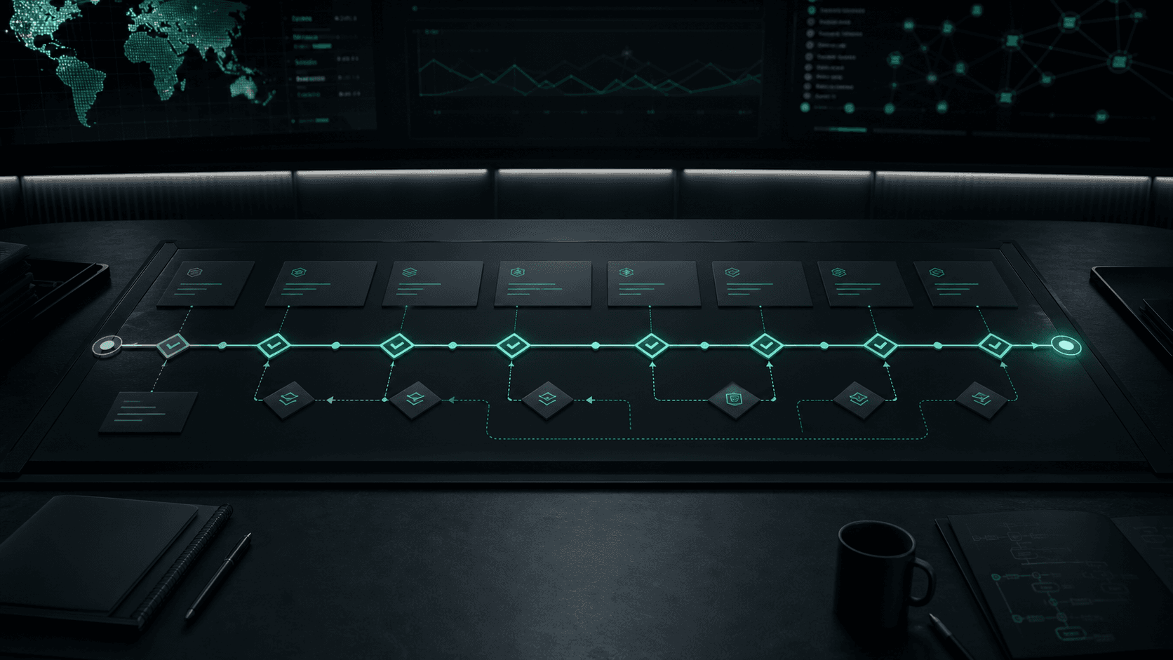 Commerce cutover command center with freeze, import, queue drain, DNS, smoke test, rollback, and sign-off checkpoints