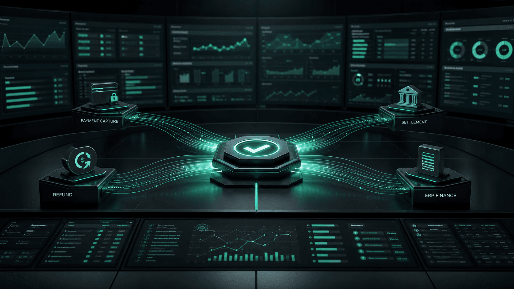 Payment reconciliation control room with captured-payment and failed-order exception flow